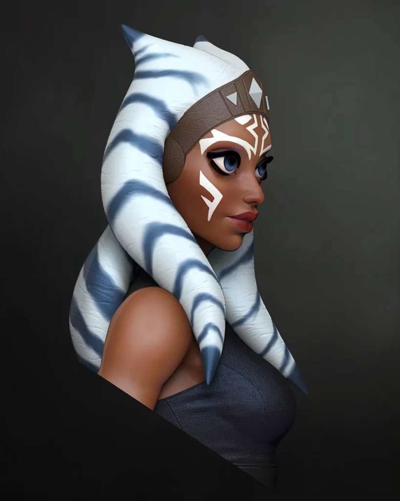 3D colour render  - side view of The Knight bust - stylised 1/10th scale sci-fi STL file from the Sci-Fi Princesses series by Minichix Studio 