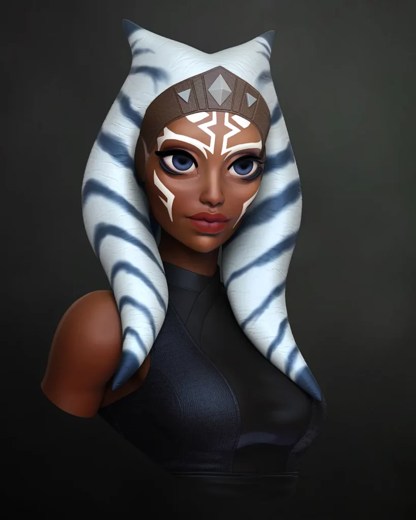 3D colour render  - slight angle view of The Knight bust - stylised 1/10th scale sci-fi STL file from the Sci-Fi Princesses series by Minichix Studio 