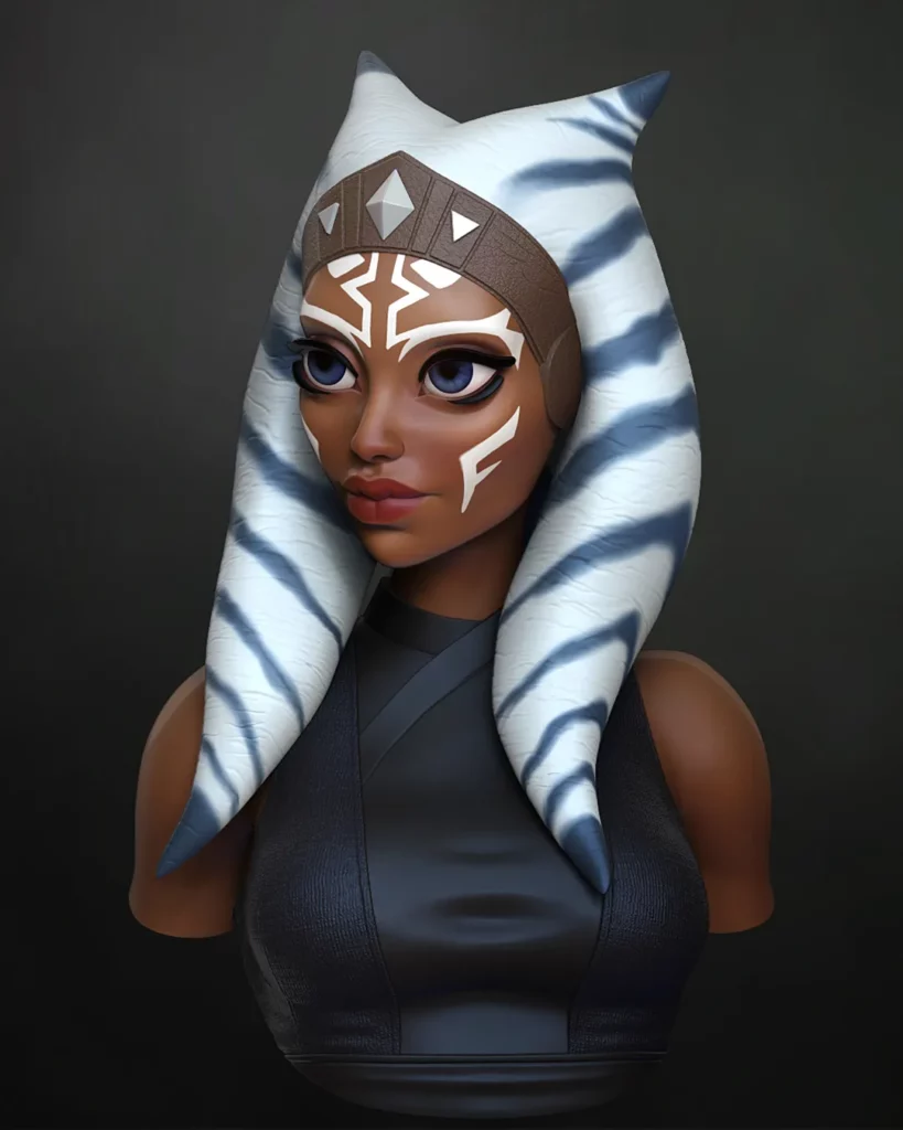 3D colour render  - front view of The Knight bust - stylised 1/10th scale sci-fi STL file from the Sci-Fi Princesses series by Minichix Studio 