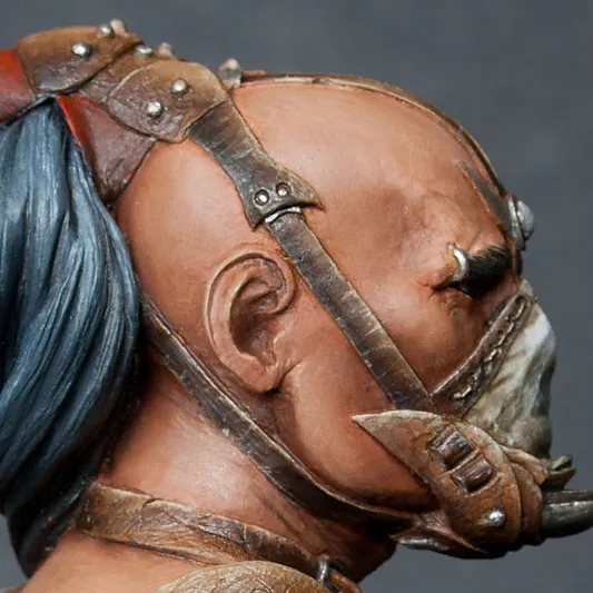 Weathered leather strap on The Grinder bust - painting realistic leather tutorial by Minichix Studio
