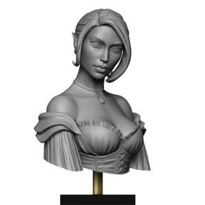 Aneirin STL Elf Bust - black and white photo of a bust sculpted by Minichix Studio
