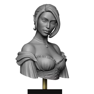 Aneirin STL Elf Bust - black and white photo of a bust sculpted by Minichix Studio