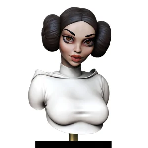 3D colour render of The Princess STL - 1/10th scale stylised bust for 3D printing by Minichix Studio - front view