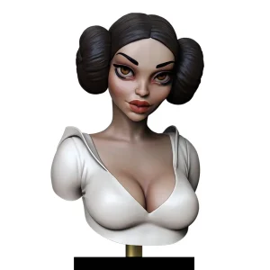 3D colour render of The Pin-up Princess STL- 1/10th scale Pin-up stylised bust for 3D printing by Minichix Studio - front view